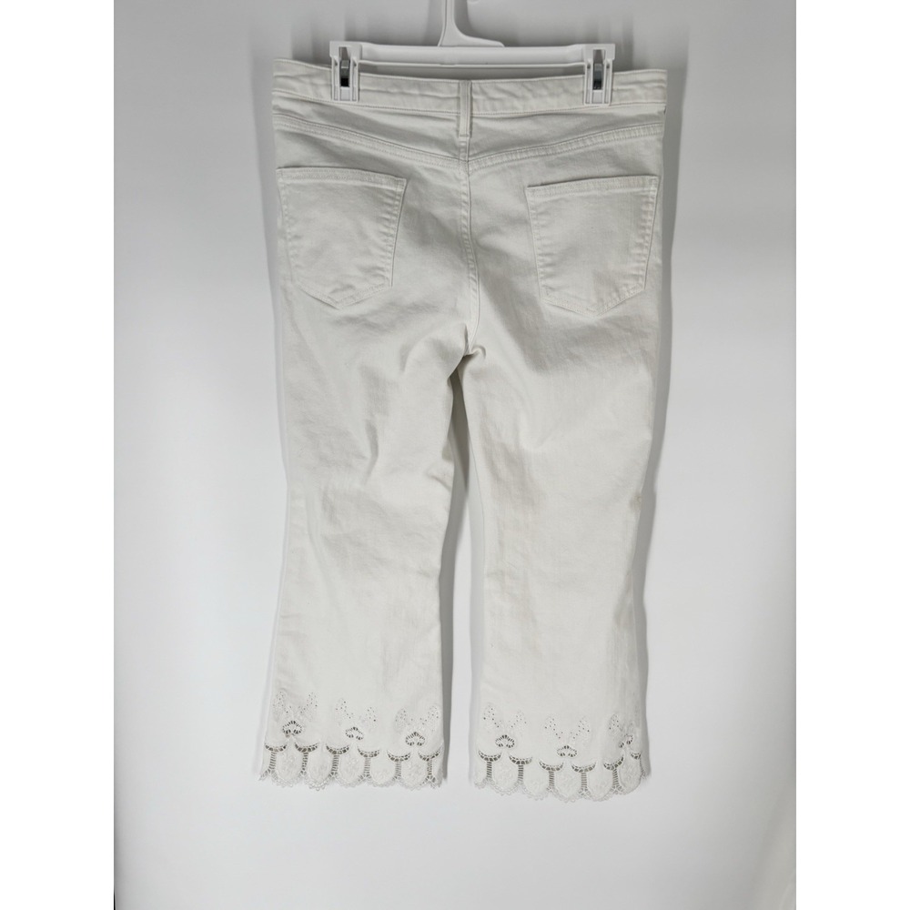 Anthropologie Pilcro Eyelet Lace Embroidered Hem High Rise Crop Flare Jeans Sz31 - Picture 11 of 11